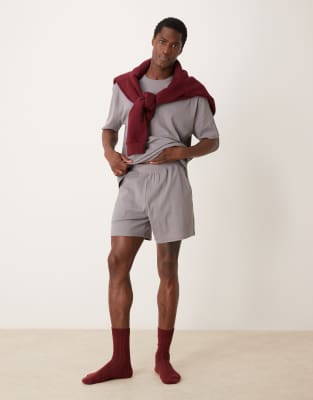 Asos Design Capsule Collection Relaxed T-shirt And Shorts Lounge Set In Light Gray-neutral