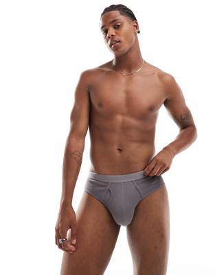 Asos Design Capsule Collection Rib Brief In Charcoal-gray