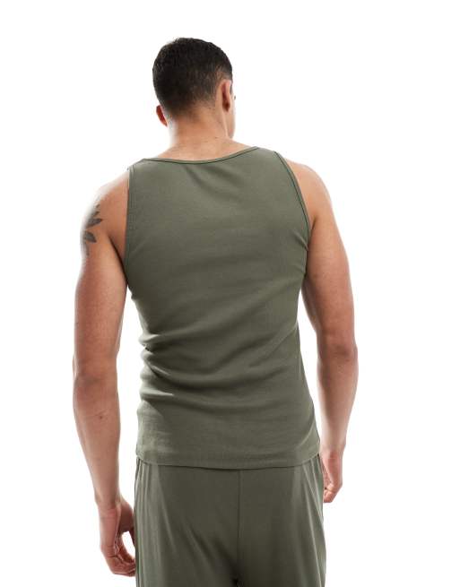 ASOS DESIGN capsule collection rib muscle fit vest with mid scoop in dark green, 2 of 4