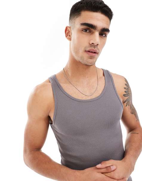 ASOS DESIGN capsule collection rib muscle singlet in charcoal - view 1