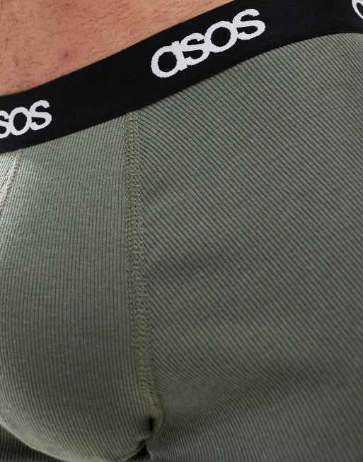 ASOS DESIGN capsule collection ribbed boxer briefs in dark green | ASOS