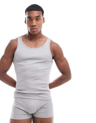 Asos Design Capsule Collection Ribbed Muscle Tank Top In Gray