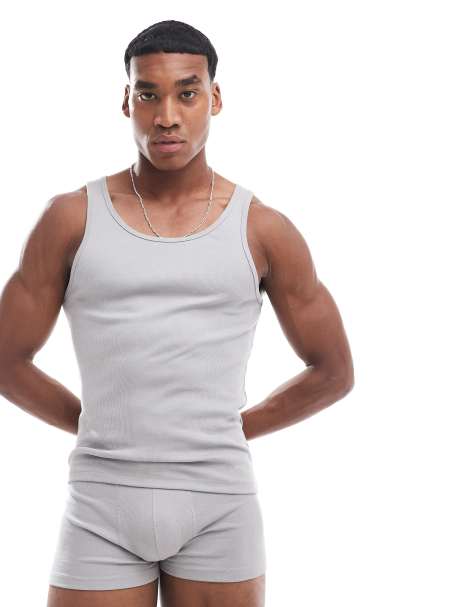 ASOS DESIGN capsule collection ribbed muscle tank top in gray - view 1