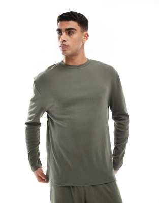 ASOS DESIGN - Capsule Collection - T-shirt a maniche lunghe verde scuro comoda a coste