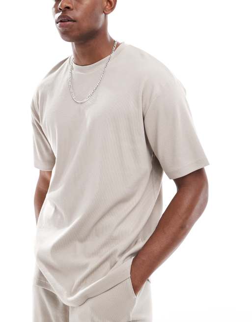 ASOS DESIGN – Capsule-Kollektion – Geripptes Relaxed Fit T-Shirt in Stein