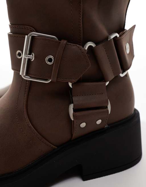 ASOS DESIGN - Captain - Kniehoge bikerlaarzen met meerdere gespen in bruin, 2 van 4