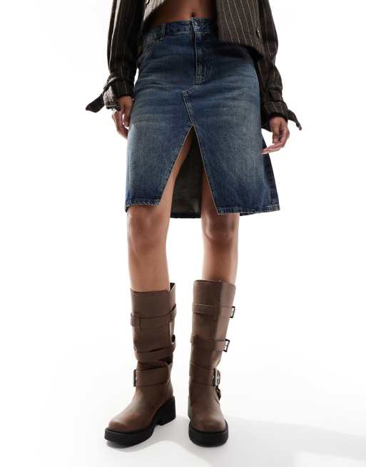 ASOS DESIGN - Captain - Kniehoge bikerlaarzen met meerdere gespen in bruin, 4 van 4