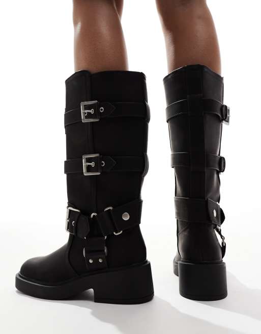 Designer store buckle boots