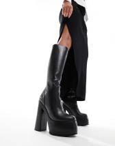 NOKWOL Emmie platform knee boots in chocolate brown | ASOS