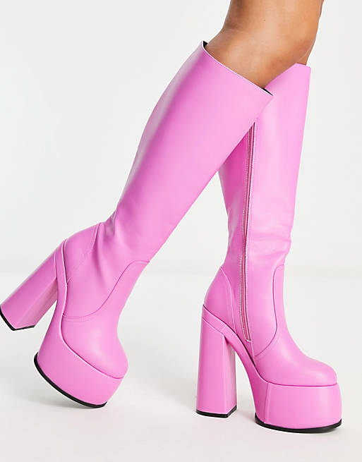 Womens Shoes Boots Over-the-knee boots ASOS Captivate Extreme Platform Knee Boots in Pink 