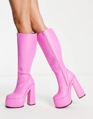 ASOS DESIGN - Captivate - Kniehohe Stiefel in Rosa mit extremer Plateausohle