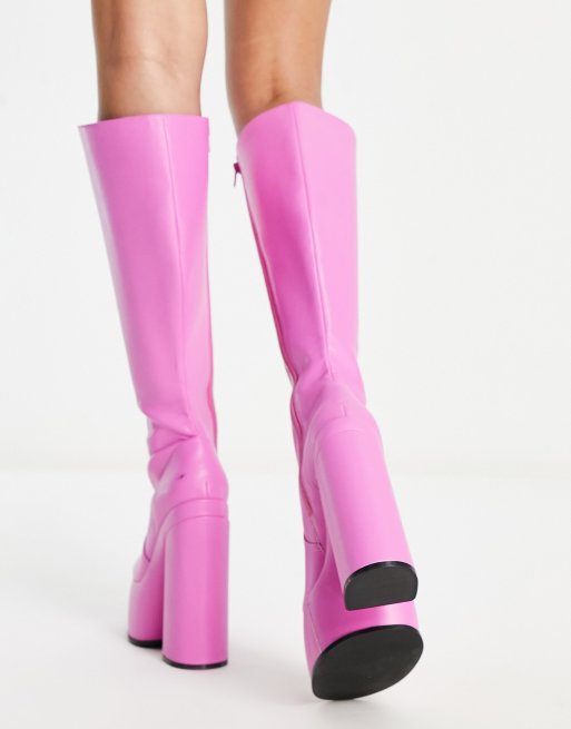ASOS DESIGN – Captivate – Kniehohe Stiefel in Rosa mit extremer Plateausohle, 2 von 4