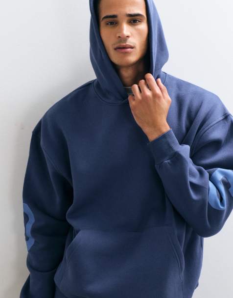 ASOS DESIGN - capucha azul tonal extragrande con estampado pigmentado - view 1