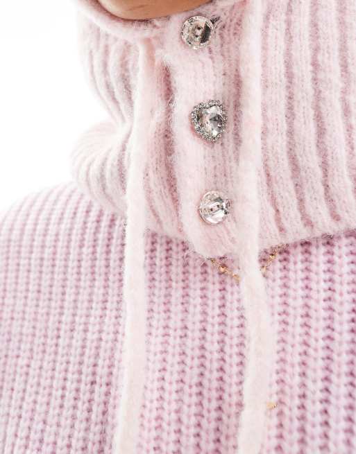 ASOS DESIGN - Capuche avec boutons effet cristal en forme de cœur - Rose, 4 de 4