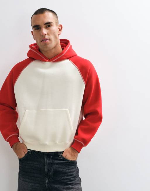 ASOS DESIGN capuche oversize coupe carrée à manches raglan avec surpiqûres contrastantes en écru, 5 de 5