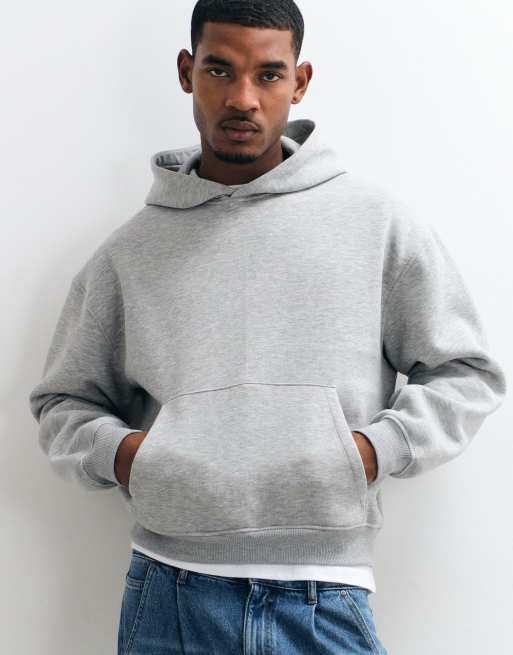 ASOS DESIGN capuche oversize coupe carrée avec imprimé pigmentaire gris chiné, 3 de 5