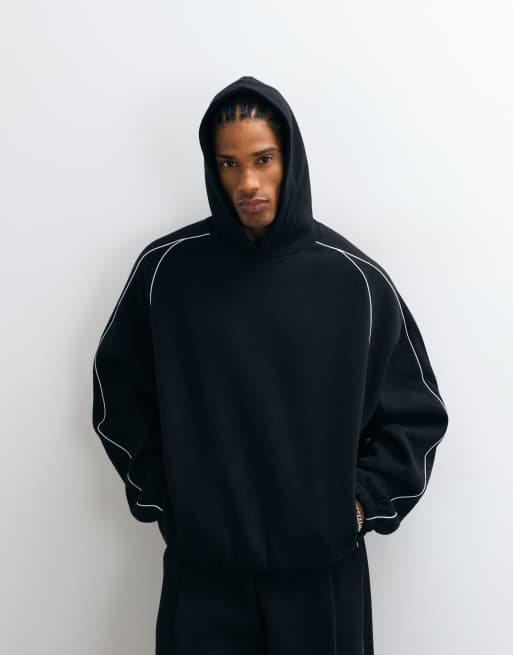 ASOS DESIGN - Ensemble ultra-oversize en polycoton avec sweat à capuche oversize et pantalon de jogging bouffant à liseré - Noir, 2 de 3