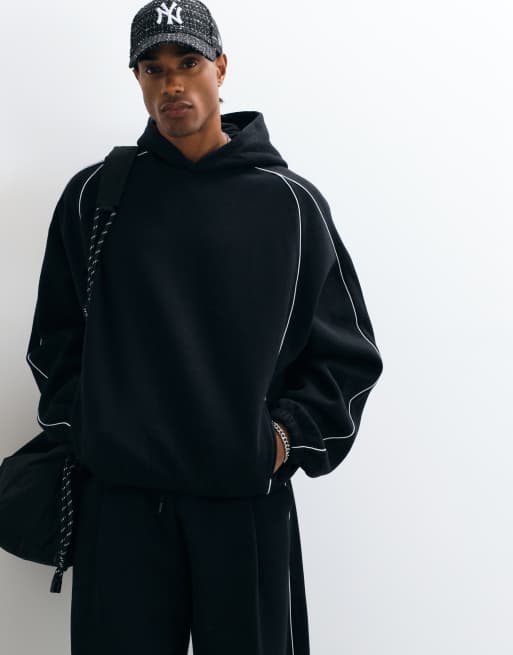ASOS DESIGN capuche oversize extrême avec passepoil en polycoton noir, 5 de 5
