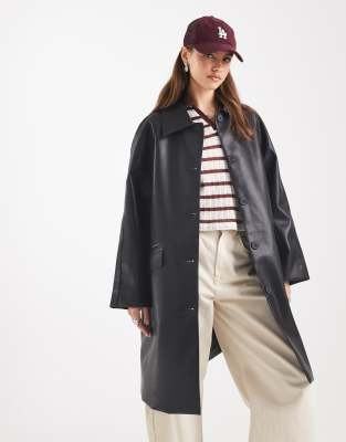 ASOS DESIGN - Car Coat in Schwarz mit Leder-Optik
