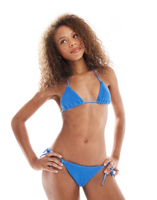 ASOS DESIGN Cara crochet Santorini triangle bikini top in blue, 2 of 4