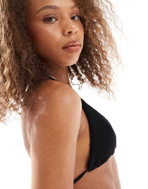 ASOS DESIGN Cara crochet Santorini triangle binkini top in black, 2 of 4