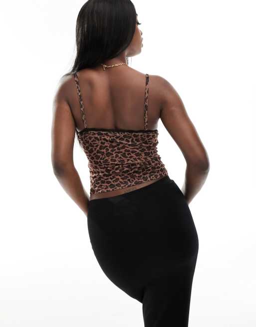 ASOS DESIGN - Camitop met zwarte contrasterende rand in luipaardprint