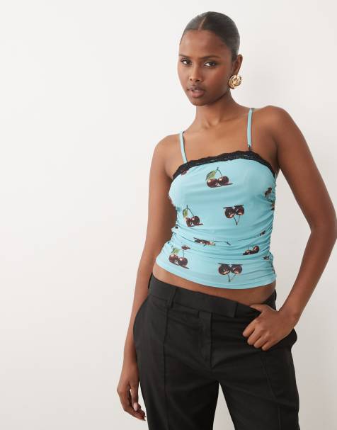ASOS DESIGN caraco à bordure en dentelle avec taille froncée à imprimé cerises - view 1