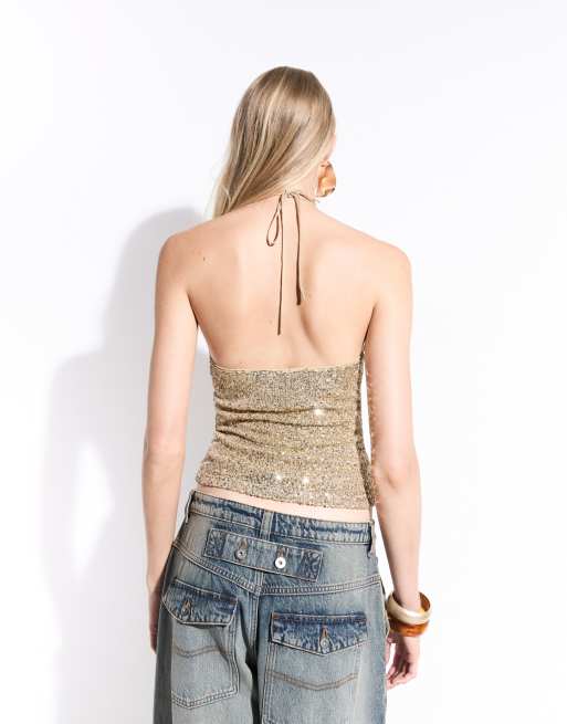ASOS DESIGN caraco à col halter orné de sequins doré, 4 de 8