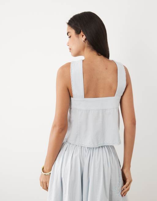 ASOS DESIGN - Caraco à découpes au crochet - Bleu, 3 de 4