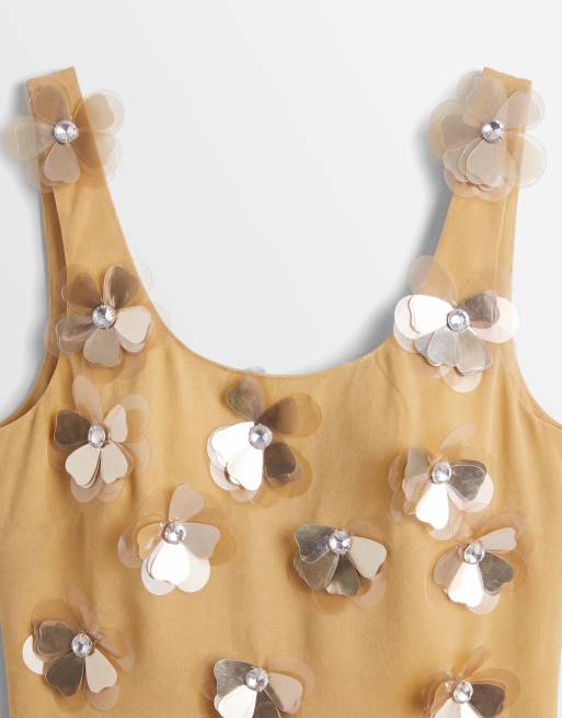 ASOS DESIGN - Caraco à encolure dégagée avec ornements fleuris en relief - Doré, 8 de 8