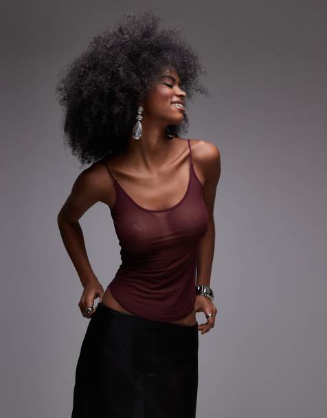 ASOS DESIGN - Caraco à encolure dégagée en tulle - Bordeaux - view 1
