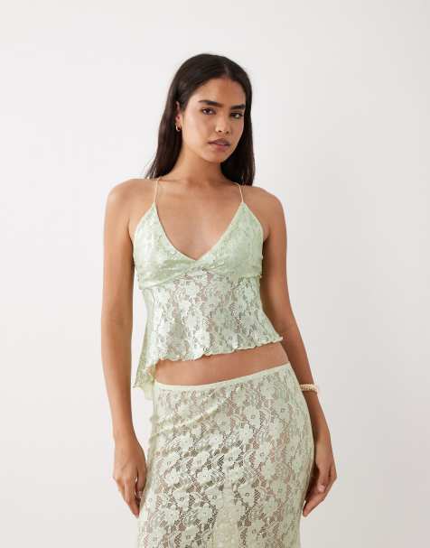 ASOS DESIGN - Caraco asymétrique en dentelle métallisée - Menthe - view 1