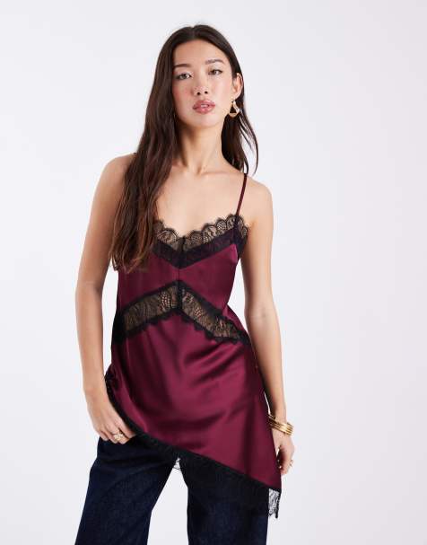 ASOS DESIGN - Caraco asymétrique en satin et dentelle - Prune - view 1