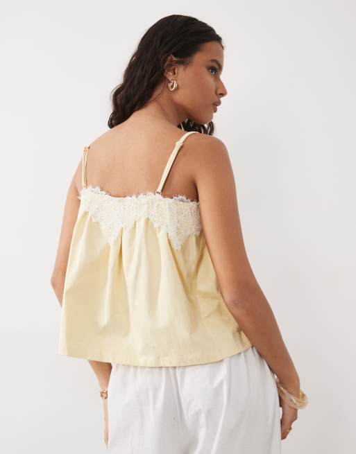 ASOS DESIGN - Caraco avec dentelle contrastante - Jaune pastel, 4 de 4