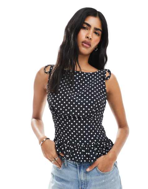 ASOS DESIGN - Caraco cintré à pois avec bretelles nouées - view 1