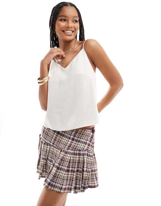 ASOS DESIGN - Caraco col en V en lin - Naturel