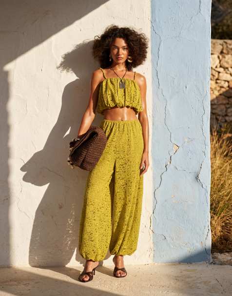 ASOS DESIGN - Caraco d'ensemble bouffant en dentelle - Vert - view 1