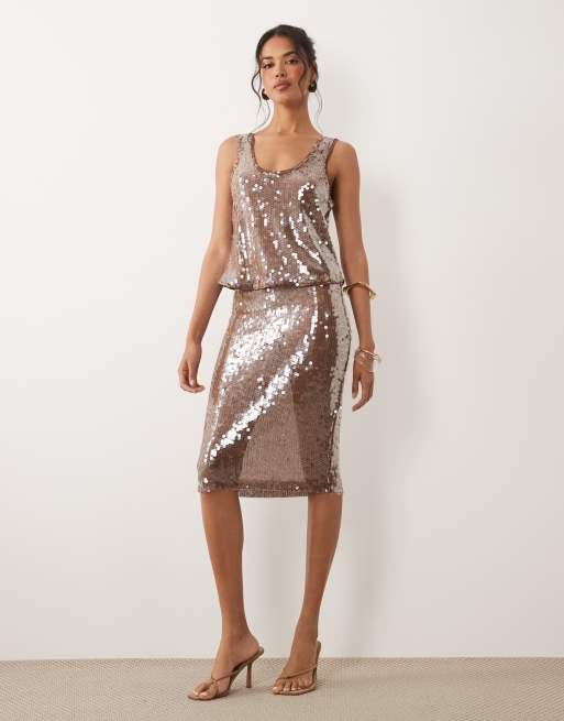 ASOS DESIGN - Caraco d'ensemble court orné de sequins avec encolure dégagée - Marron, 2 de 4