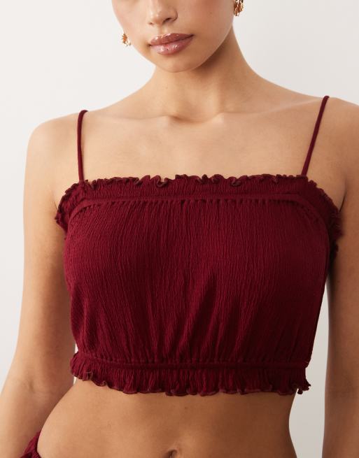 ASOS DESIGN - Caraco d'ensemble effet froissé à bretelles nouées - Baie, 7 de 8