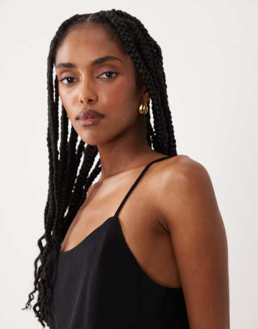 ASOS DESIGN - Caraco d'ensemble en lin mélangé style années 90 à encolure dégagée - Noir, 3 de 4