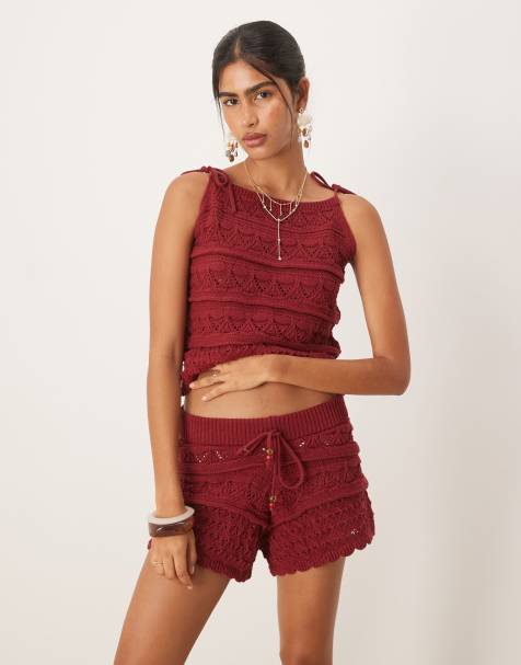 ASOS DESIGN - Caraco d'ensemble en maille au crochet avec bretelles fines à perles - Rouille - view 1