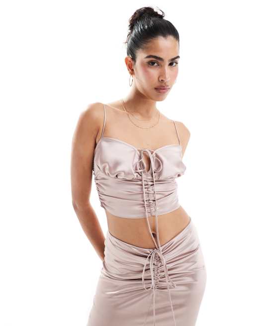 ASOS DESIGN - Caraco d'ensemble en satin avec fronces - Blush