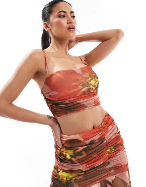 ASOS DESIGN - Caraco d'ensemble en tulle à gros imprimé fleuri et fronces