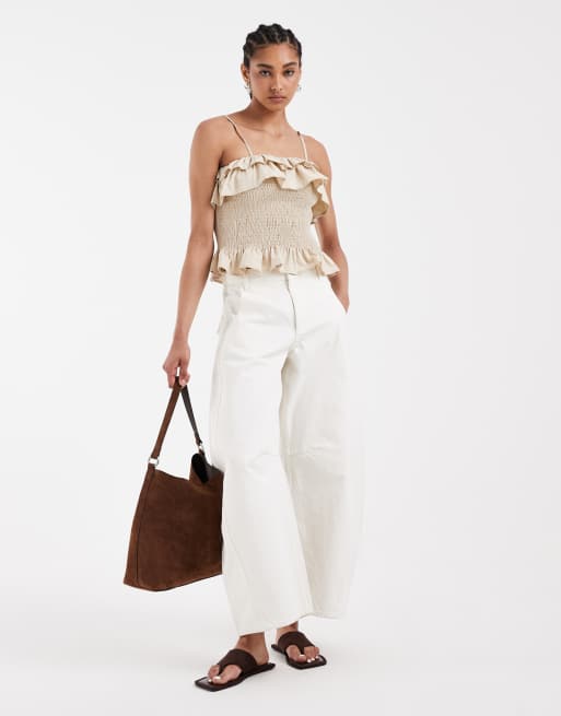ASOS DESIGN - Caraco d'ensemble froncé à volants en lin mélangé - Naturel, 2 de 4
