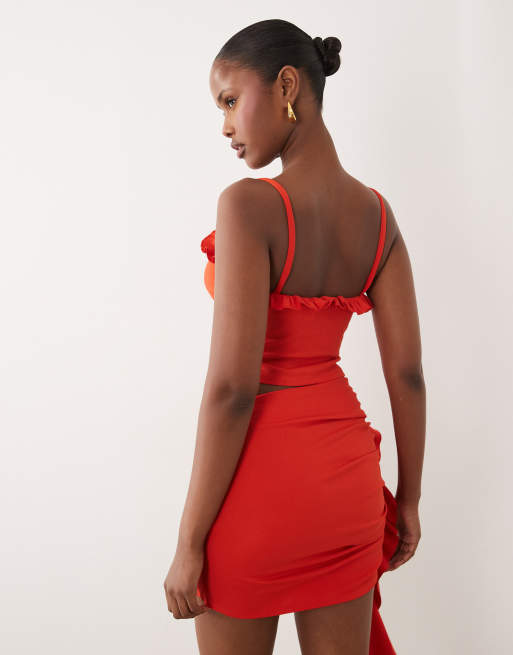 ASOS DESIGN - Caraco d'ensemble froncé en crêpe avec encolure à volants - Rouge, 4 de 4