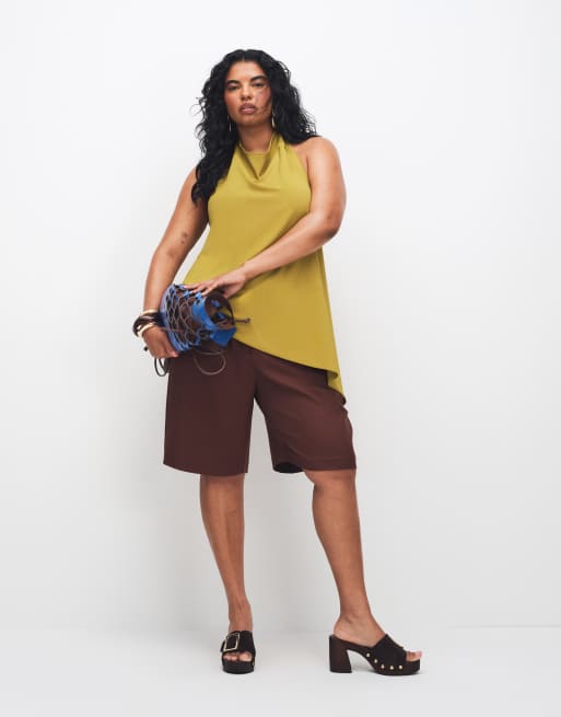 ASOS DESIGN - Caraco d'ensemble long et moulant en sergé avec ourlet asymétrique - Vert, 2 de 8