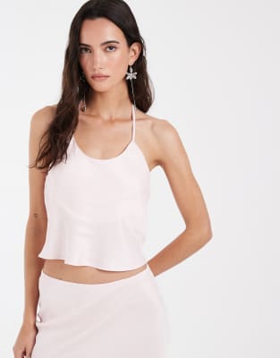 ASOS DESIGN - Caraco dos nu d'ensemble en satin à encolure dégagée - Rose