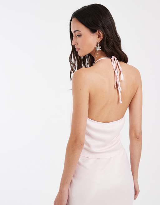 ASOS DESIGN - Caraco dos nu d'ensemble en satin à encolure dégagée - Rose, 4 de 4
