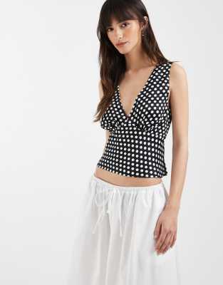 ASOS DESIGN - Caraco dos nu en satin à pois-noir