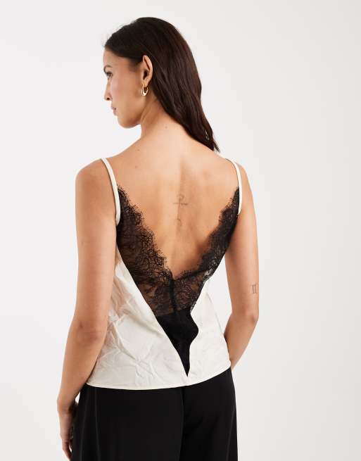 ASOS DESIGN - Caraco en dentelle transparente à décolleté plongeant - Ivoire et noir, 3 de 4